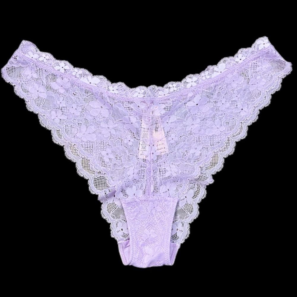 Victorias Secret Dream Angels Floral Lace Itsy Mini Panty Purple Xlarge